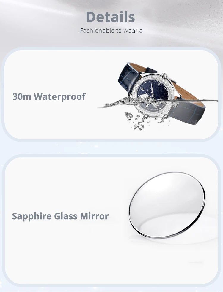 Damen Luxusuhr IW Diamanten Saphirglas Leder Leuchtend Wasserdicht – Schweizer Herstellung Quarz 2025