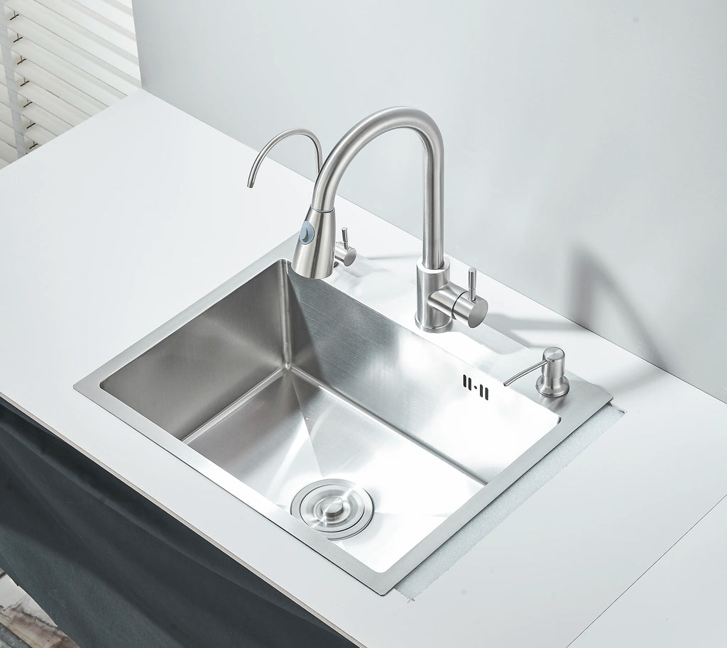 Évier Inox 55x45cm avec Robinet & Distributeur de Savon – Kit Complet Bonde + Panier | Cuisine