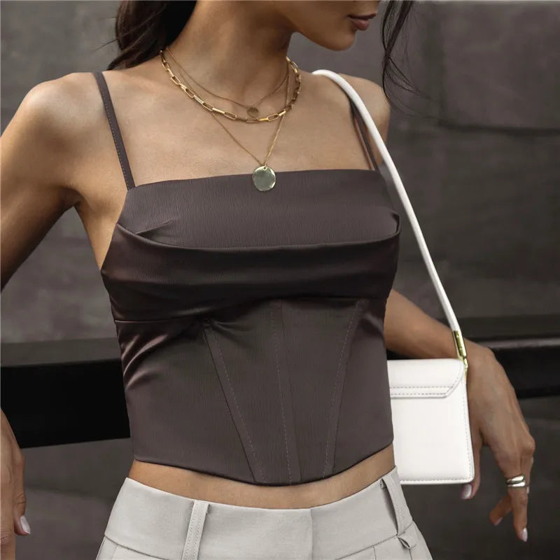 Crop Top Bretelles Fines Bandage Dos Nu & Lacets - Sexy Skinny Streetwear Soirée Femme Été