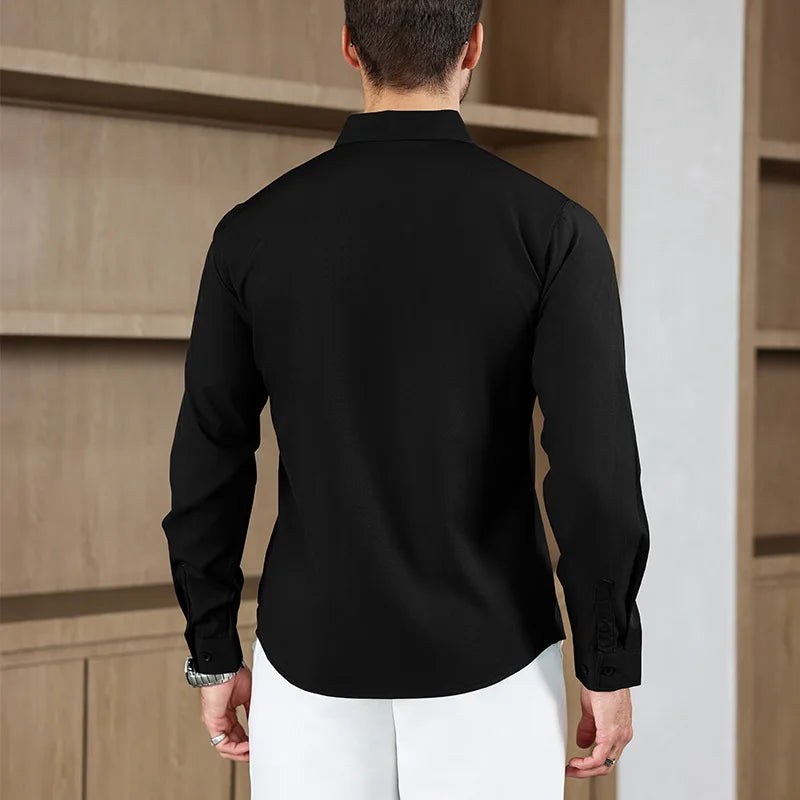 Herren Business Casual Hemd Langarm Einfarbig Bügelleicht – Bequem Ganzjährig Vielseitig | Elegante Herrenmode