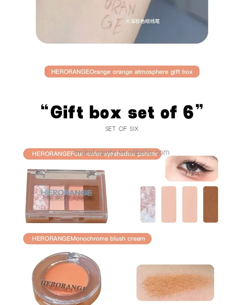 Kit Maquillage Mini 6 Pcs Herorange – Gloss, Lip Tint, Eyeliner, Blush & Fard à Paupières | Waterproof Longue Tenue