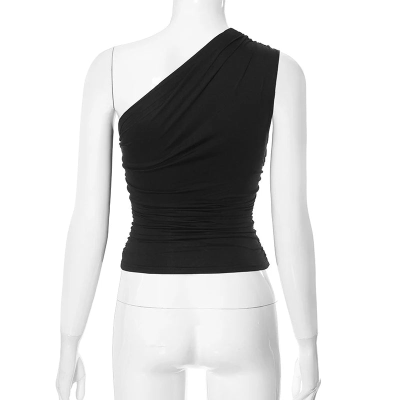 Top Une Épaule Dos Nu Femme – Couleur Bonbon Ajusté Sans Manches | Sexy Casual Été