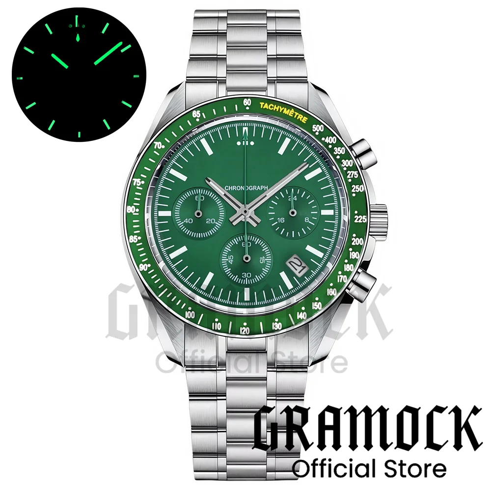 Montre Homme Gramock 40mm Quartz Moon Chronographe – Cadran Lumineux Acier Verre Minéral
