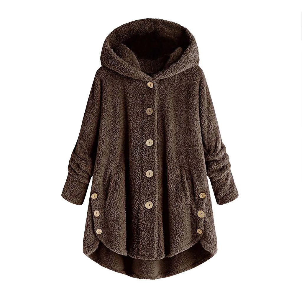 Damen Teddyfell-Mantel mit Kapuze – Warme Fleece-Jacke Unifarben | Herbst Winter Trend