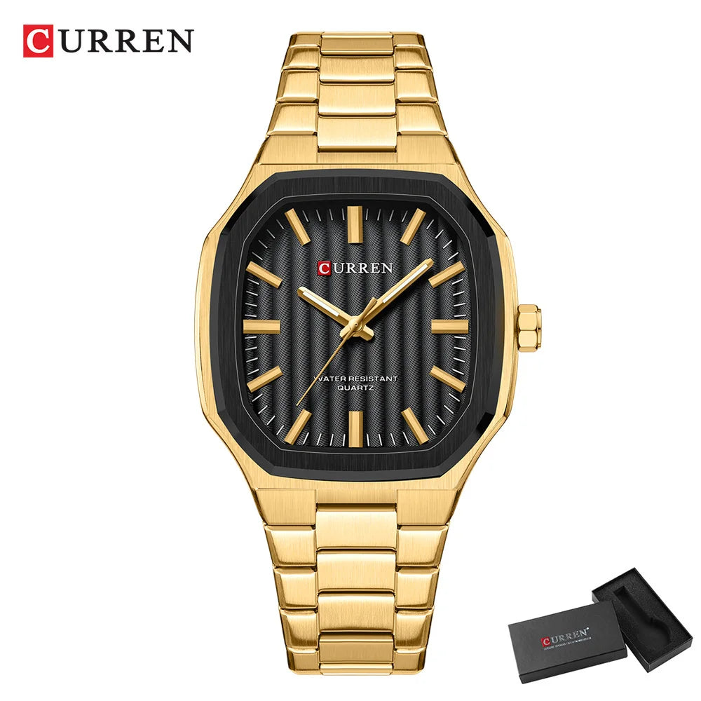 Montre Homme CURREN Business Carré Quartz – Acier Inoxydable Lumineux Étanche Classique