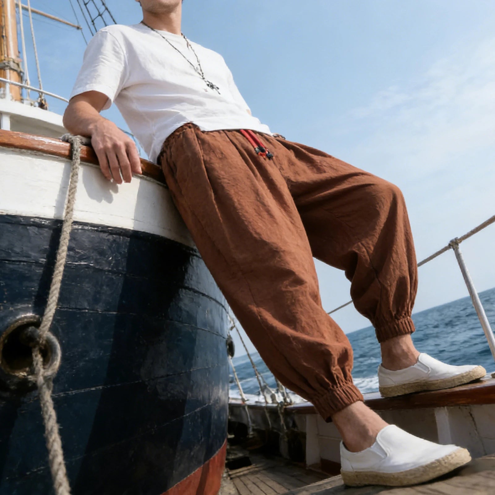 Pantalon Homme Style Chinois Casual Plage Été Voyage Léger Confortable Printemps Automne Fashion Tendance – Pantalon Ethnique Chic Vacances | Mode Homme Premium