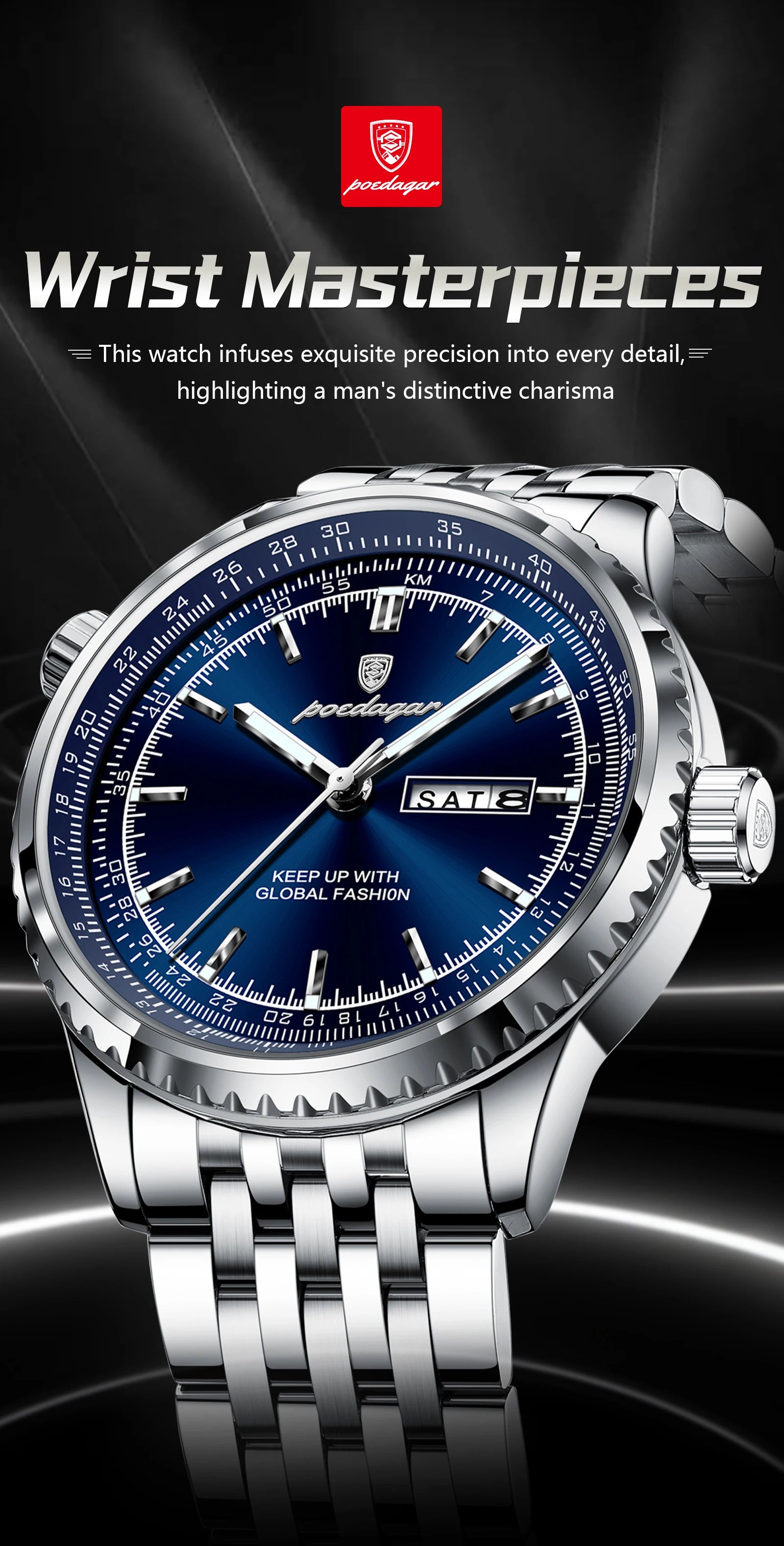Montre Homme POEDAGAR Militaire Luxe Quartz – Acier Date Semaine Lumineux Étanche Fashion