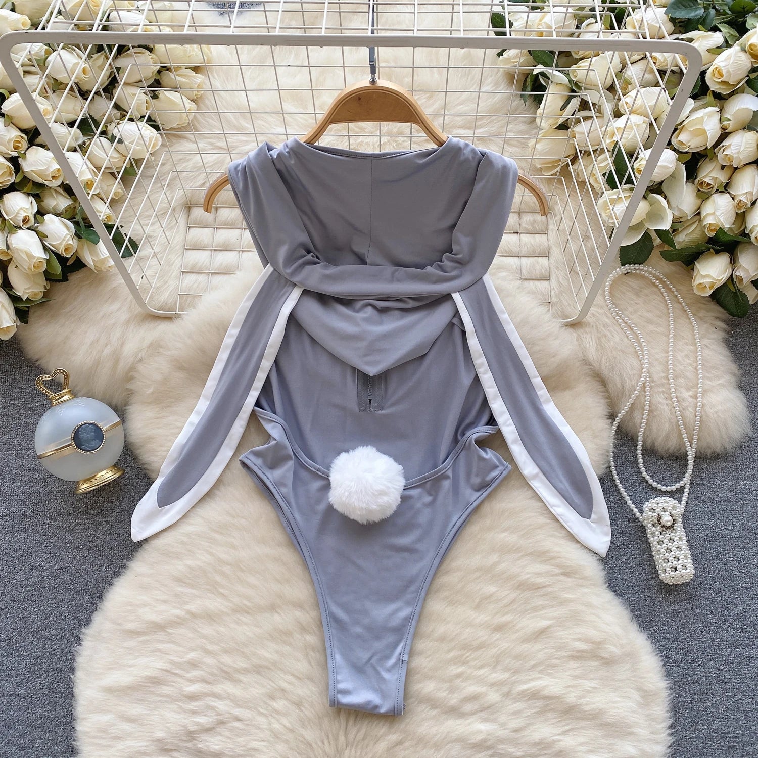 Combinaison Lingerie Femme Sexy Lapin Cosplay Déguisément Dos Nu Ajourné – Costume Roleplay Kawaii | Soirée