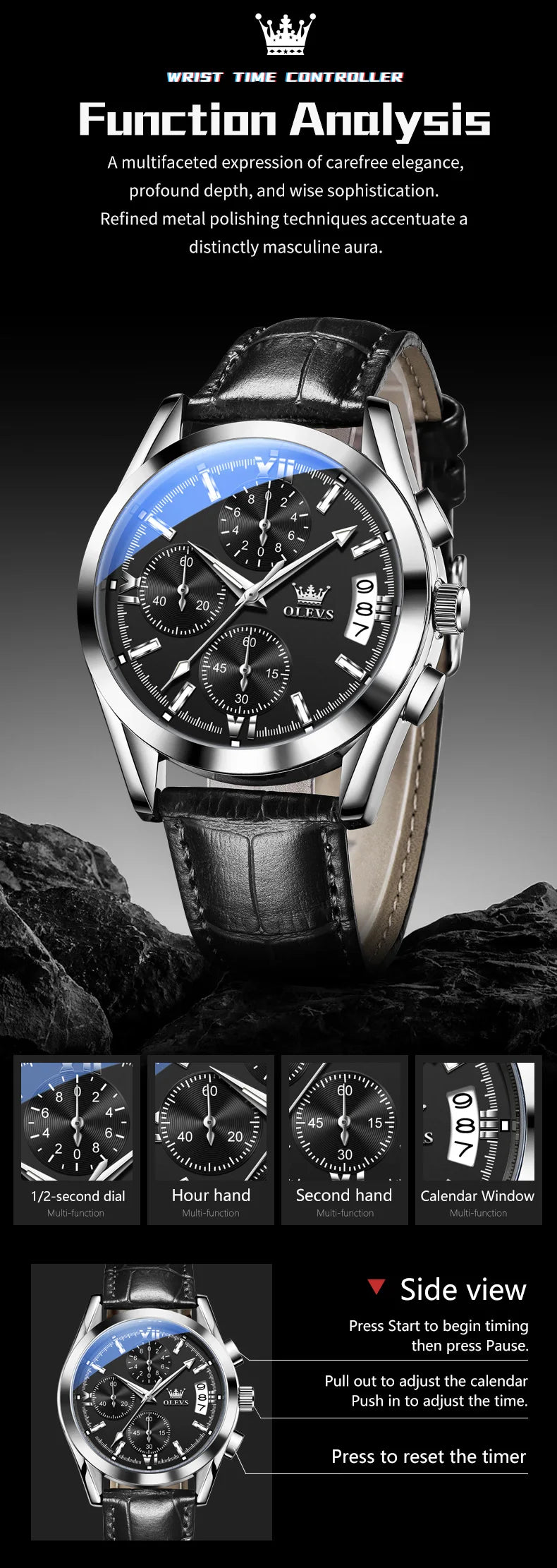Montre Homme OLEVS 2987 Business Luxe Quartz Cuir Lumineux Date Étanche – Cadeau Sport Élégant