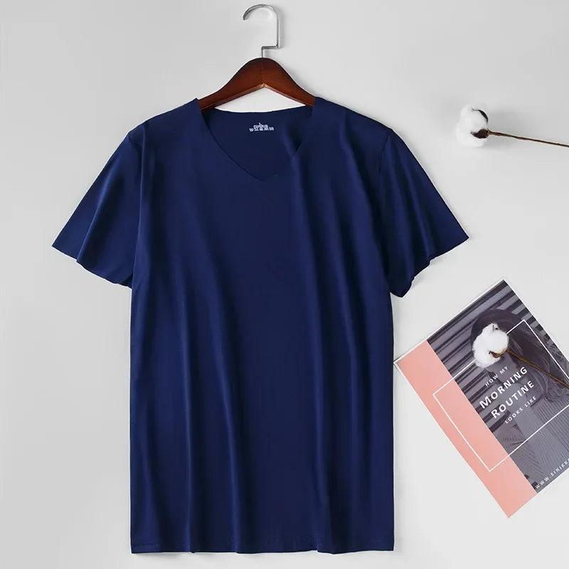 T-Shirt Sous-Vêtement Homme Soie de Glace Col V Sans Couture Slim Respirant Léger Grande Taille – Maillot de Corps Fin Confortable | Mode Homme Essentiel