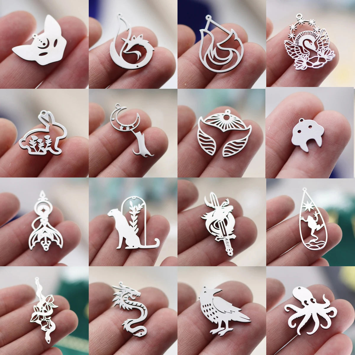 Lot 3 Breloques Animaux Acier Titane DIY – Renard, Lapin, Chat, Cygne, Dragon, Serpent & Plus | Pendentifs Bijoux Fait Main Bracelet & Collier
