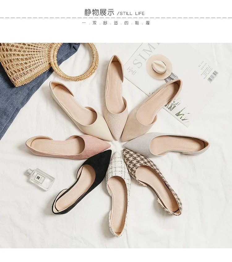 Ballerines Bout Pointu Flock Slip-on 2025 – Talon Plat Couleur Unie Tailles 31 à 46