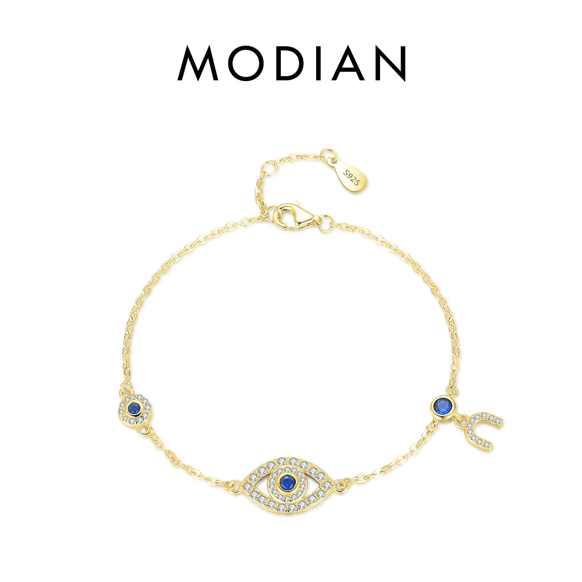 Bracelet Argent 925 Pur MODIAN Luxe – Yeux Turquoise Bleu & Zircon Cubique Cristal Transparent | Bijou Fin Femme Chaîne Maille Élégante & Hypoallergénique