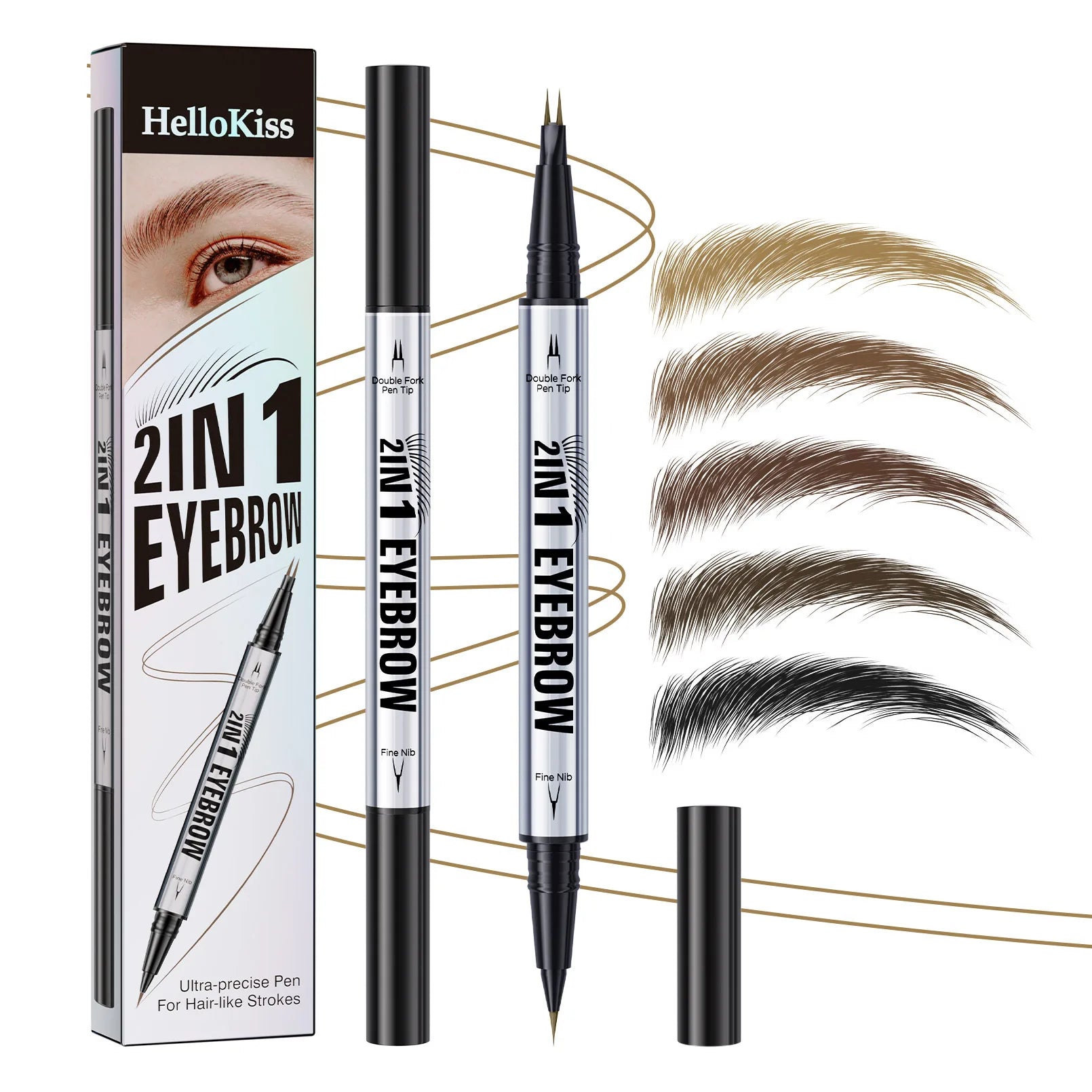 Crayon Sourcils Double Embout Waterproof – Liquide Courbé 2-en-1 Fourchette & Pinceau Précis | Maquillage Sourcils Longue Tenue