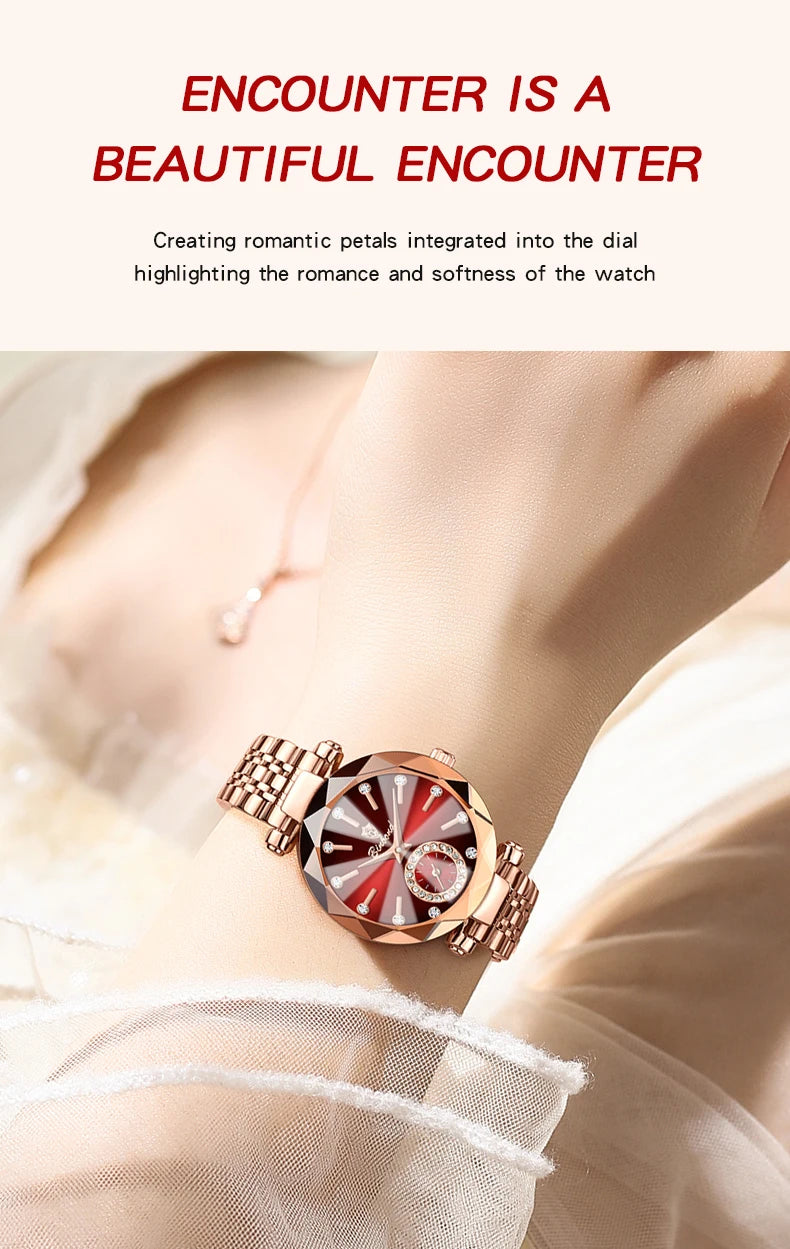 Montre Femme Luxe BINBOND Diamant Cœur de l'Océan Quartz – Lumineuse Étanche Élégante