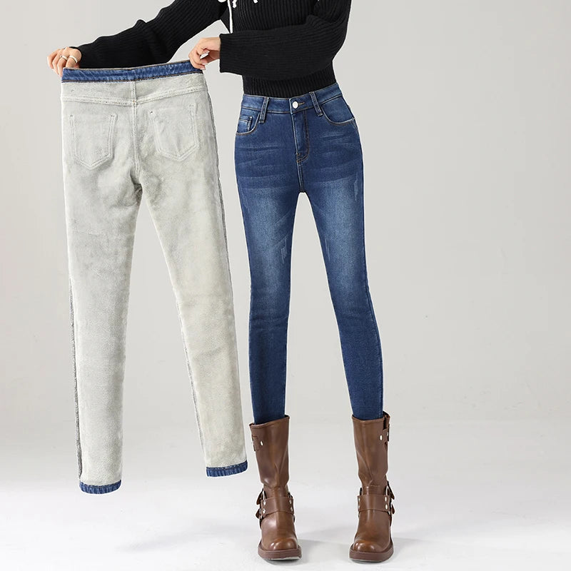 Jean Thermique Femme Hiver Polaire Chaud – Skinny Crayon Stretch Velours | Style Coréen Slim Fit