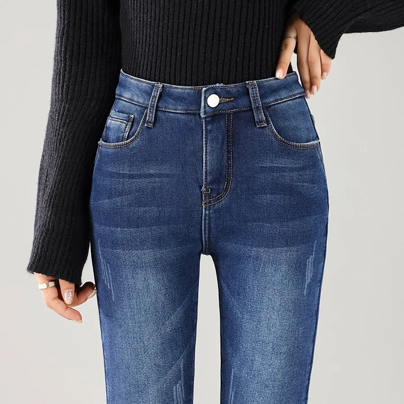 Jean Thermique Femme Hiver Polaire Chaud – Skinny Crayon Stretch Velours | Style Coréen Slim Fit
