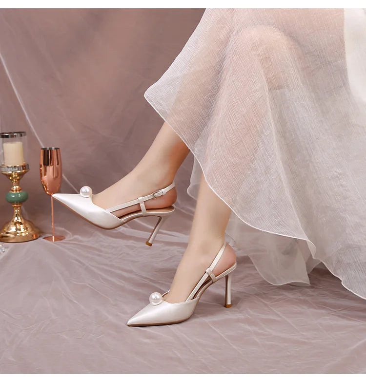 Escarpins Mariage Blanc Stiletto Demoiselle d'Honneur 2025 – Bout Pointu 6.5/8.5CM Pumps