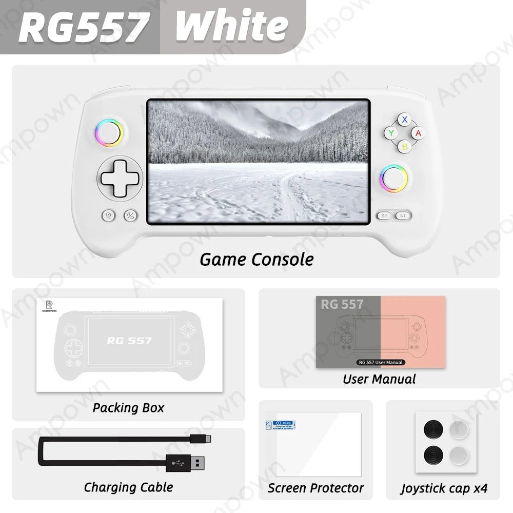 ANBERNIC RG557 Console Gaming Portable – Écran AMOLED 5.48", Android 14, Processeur Dimensity, Joystick Capacitif & Ventilation | Retrogaming Premium