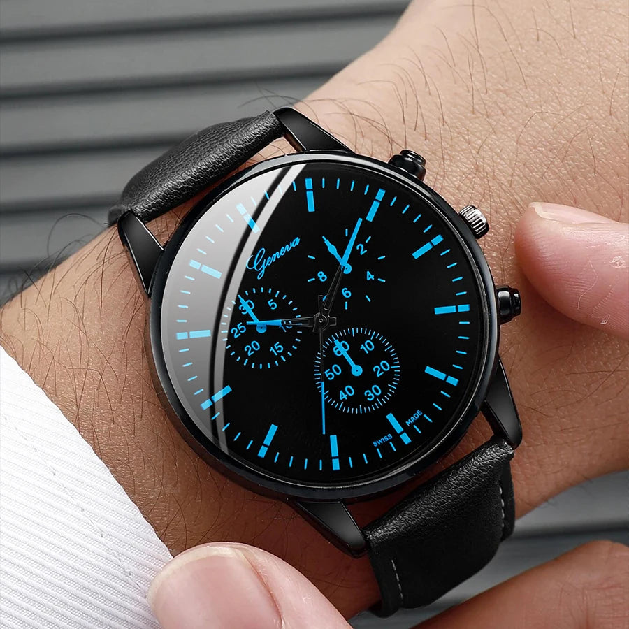 Coffret 3 Pièces Homme Montre Quartz Cuir + Bracelet + Collier – Set Business Fashion Élégant