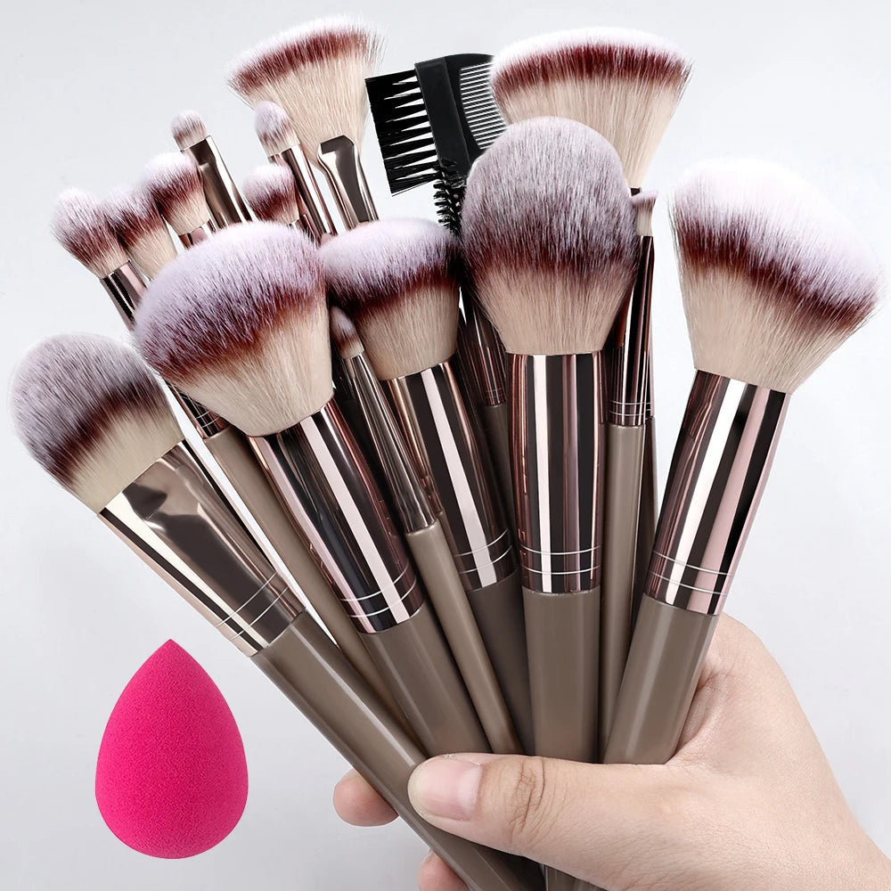 Set Pinceaux Maquillage Fluffy 3 à 20 Pcs – Poudre Libre, Fards & Blush | Brosse Fond de Teint Femme