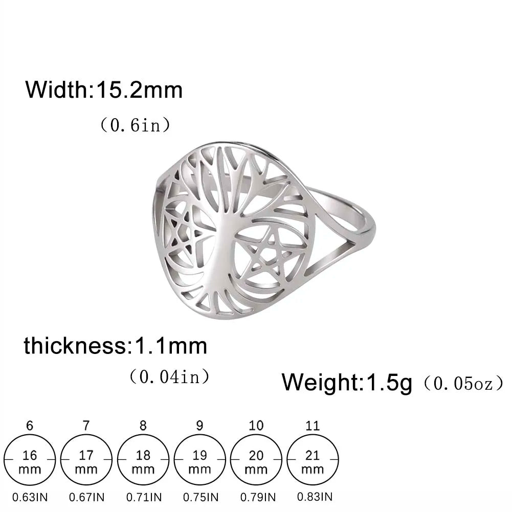Bague Arbre de Vie Acier Inoxydable Argenté – Symbole Nature & Spiritualité | Bijou Unisexe Couple & Mariage | Cadeau Intemporel