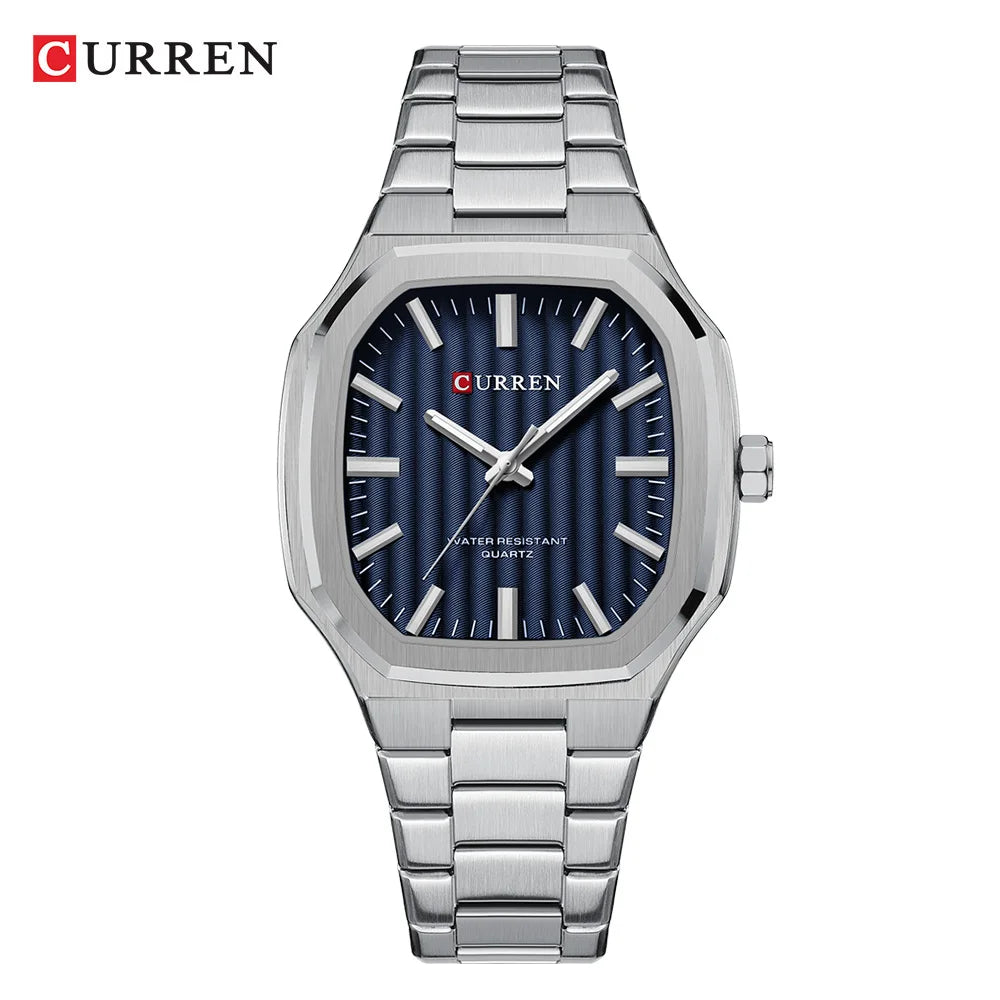 Montre Homme CURREN Business Carré Quartz – Acier Inoxydable Lumineux Étanche Classique