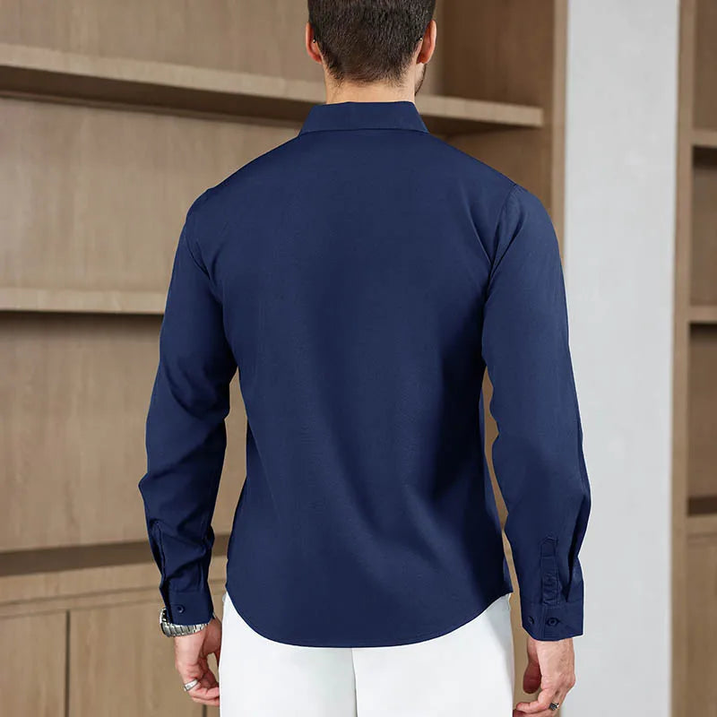 Herren Business Casual Hemd Langarm Einfarbig Bügelleicht – Bequem Ganzjährig Vielseitig | Elegante Herrenmode