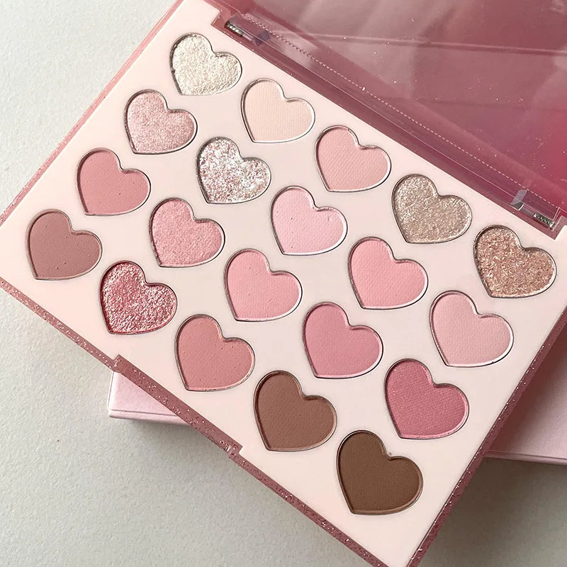 Palette Fard à Paupières 20 Couleurs Forme Cœur Sweet Pink – Perle Glitter Violet & Rose | Blush Illuminateur Coréen
