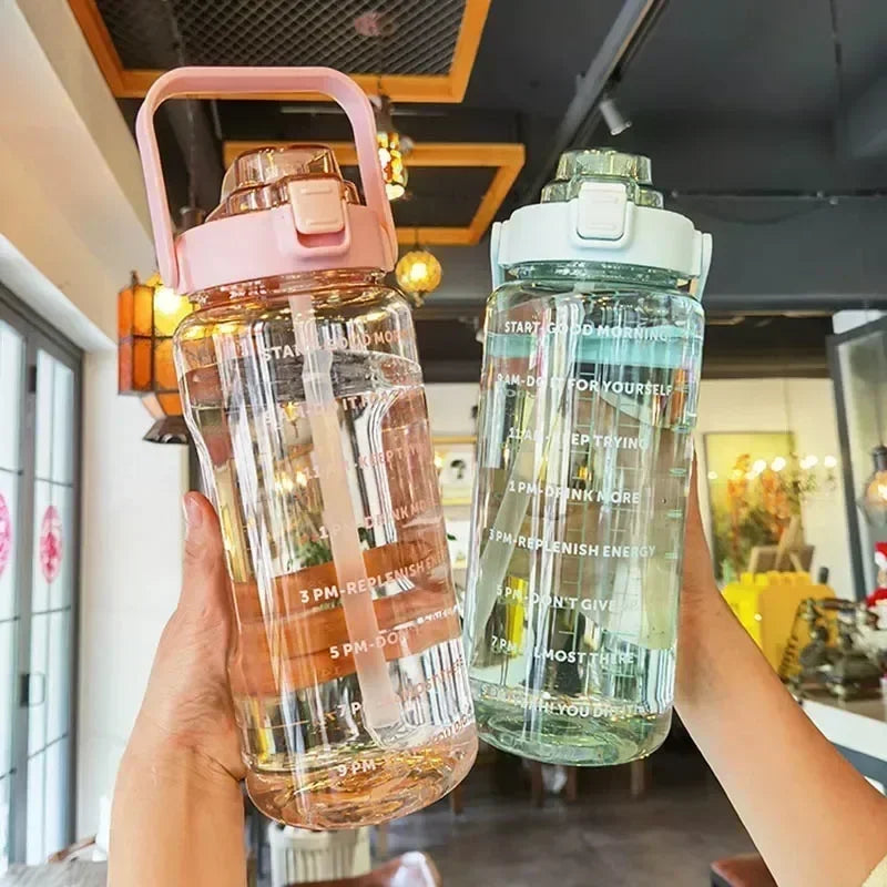 Gourde Sport 2L avec Paille & Marqueur Horaire – Grande Capacité | Hydratation Optimale Fitness, Gym & Outdoor | Portable