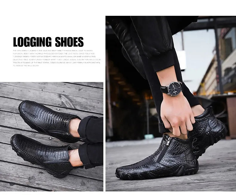 Boots Cuir Véritable Plush Moto Punk Homme – Plateforme Neige Outdoor Travail Printemps