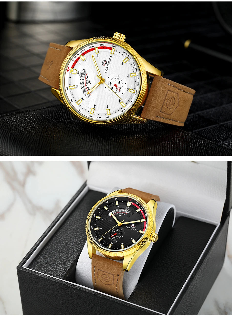 Montre Homme FORSINING Mécanique Automatique Chronographe Calendrier Cuir & Acier – Luxe Haute Qualité