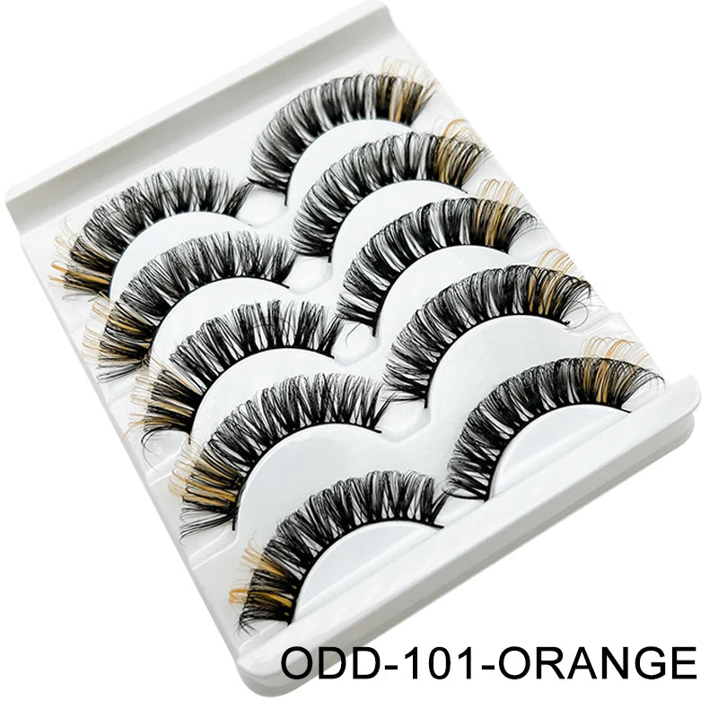 Faux Cils 3D Mink Colorés – Lot 5 Paires Fluffy | Rose, Bleu, Rouge | Maquillage Festif