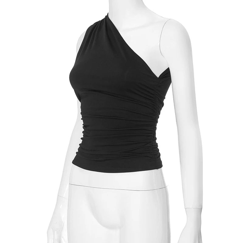 Top Une Épaule Dos Nu Femme – Couleur Bonbon Ajusté Sans Manches | Sexy Casual Été