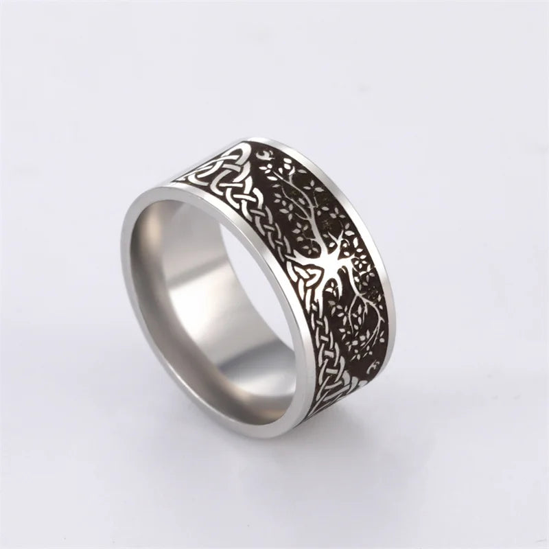 Bague Punk Acier Inoxydable Arbre de Vie Viking – Bague Couple Goth & Nordique | Bijou Homme & Femme | Cadeau Anniversaire & Fête Tendance