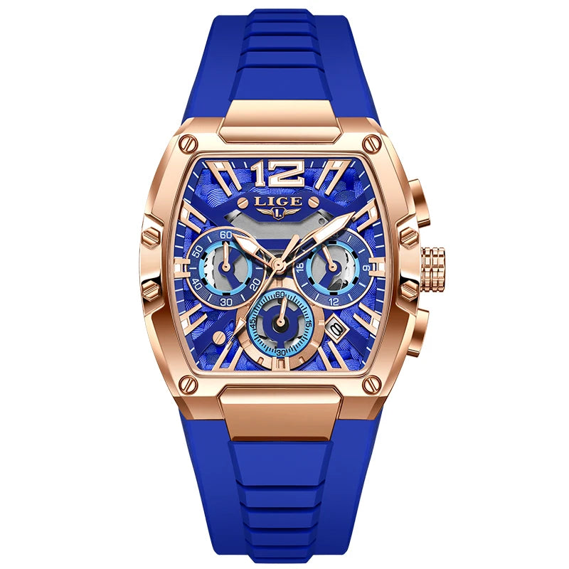 Montre Homme LIGE Sport Quartz Silicone Squelette Lumineux Calendrier – Étanche Outdoor Fashion