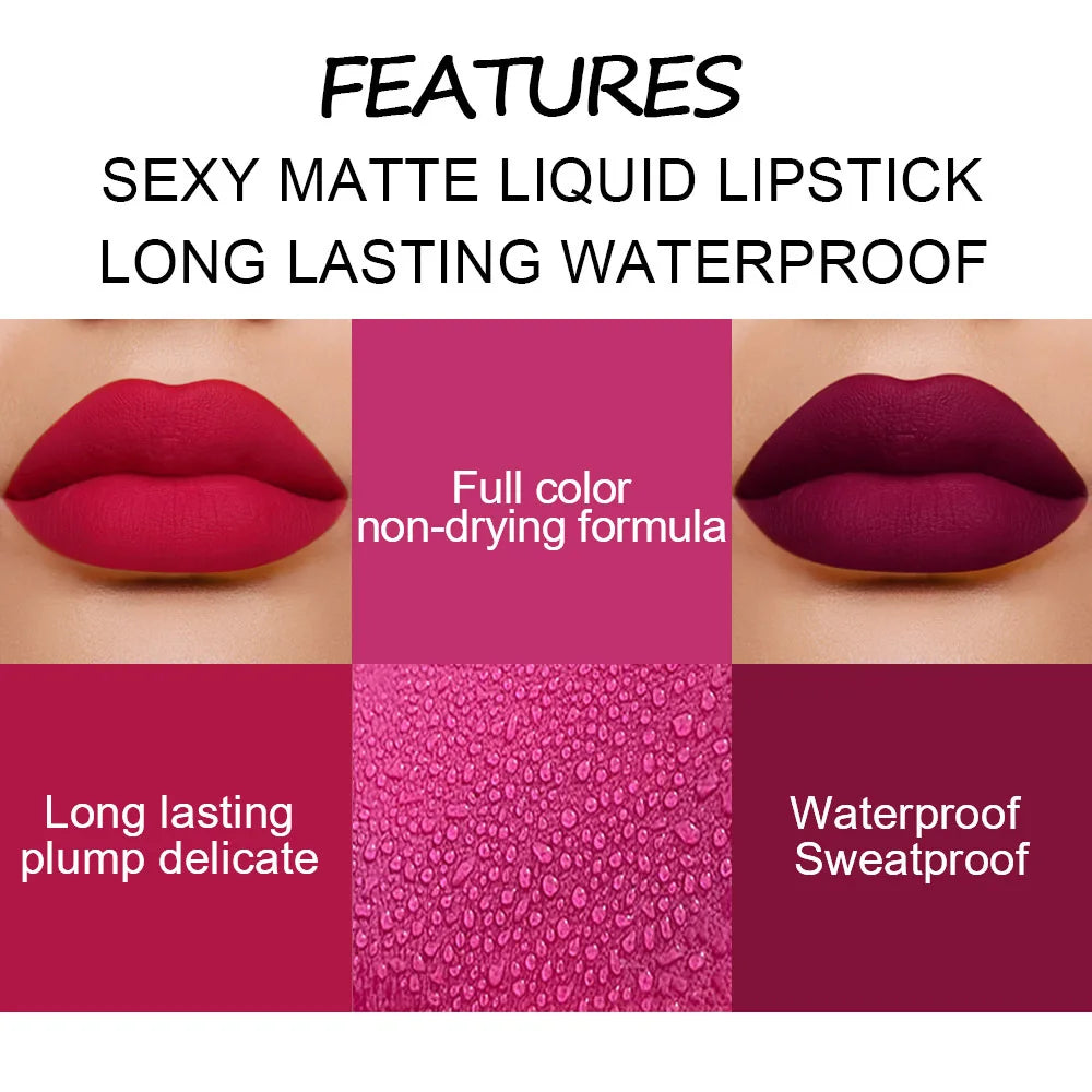 Gloss Velvet Mat DNM 18 Couleurs – Waterproof Longue Tenue | Lip Tint Nude, Rouge & Violet