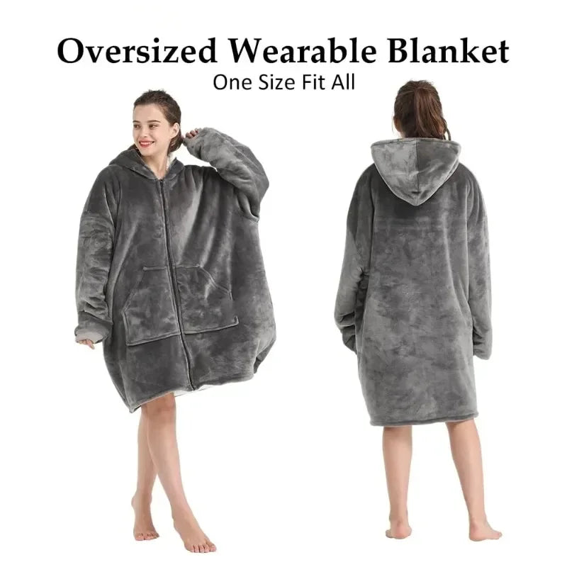 Hoodie Couverture Oversize Zip Avant – Polaire Deluxe Manches Confortables Poche Profonde Hiver