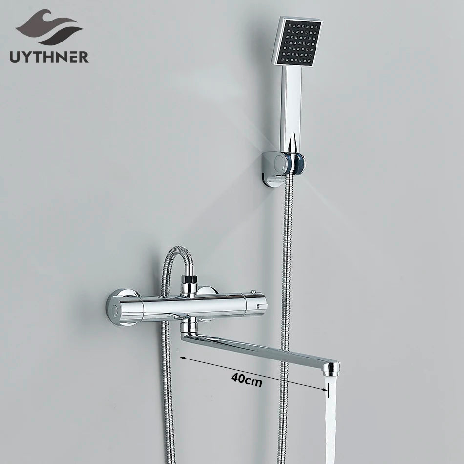 Ensemble Douche Thermostatique Mural – Noir & Chrome, Laiton, Valve Mitigeur | Accessoires Salle de Bain