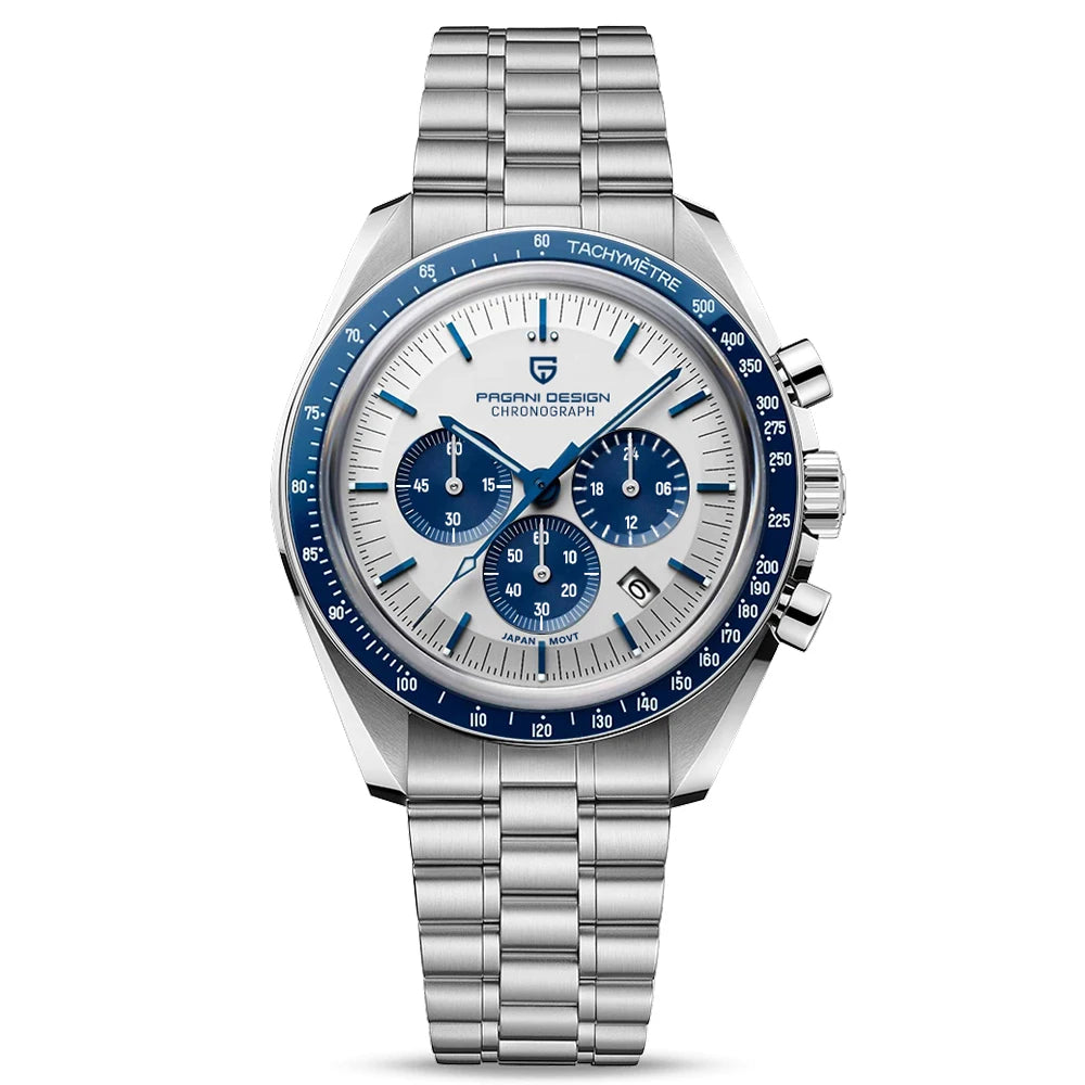 Montre Homme PAGANI DESIGN 2025 Lune Or Argent Quartz – Chronographe Saphir AR Date Auto