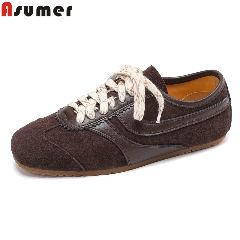 ASUMER Sneakers Suède Vache Femme 34-43 – Flat Confortables Casual Printemps Été