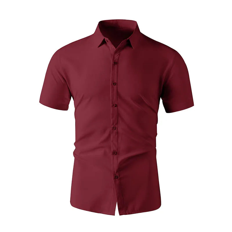 Chemise Homme Business Casual Couleur Unie Manches Courtes Été Sans Repassage Confortable Polyvalente Fashion Élégante Intemporelle – Chemise Premium Sans Repassage Business Casual Été | Mode Homme Business Casual Premium