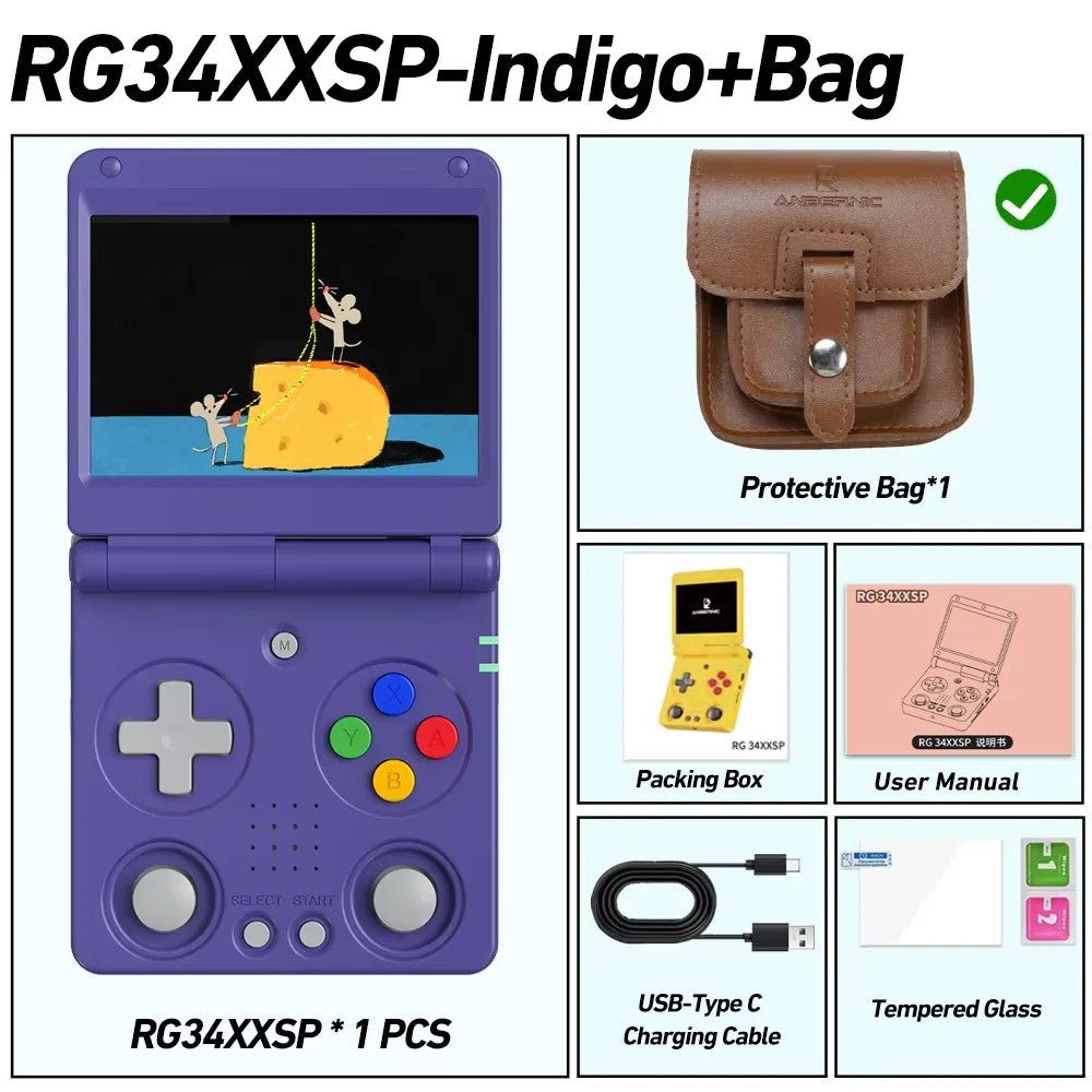Anbernic RG34XXSP Console de Jeu Portable Flip Rétro – Écran IPS 3.4'' Linux 64-bit | PSP & Jeux Rétro | Cadeau Gaming