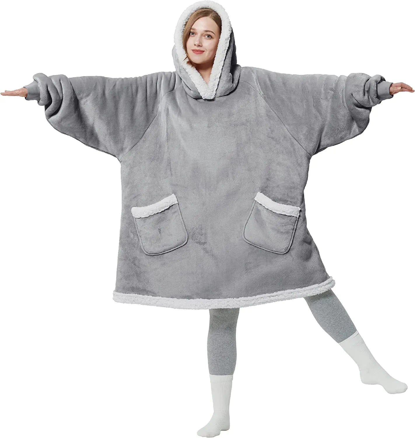 Hoodie Couverture Sherpa Adulte – Polaire Capuche Poche Géante Chaud Confortable Cadeau