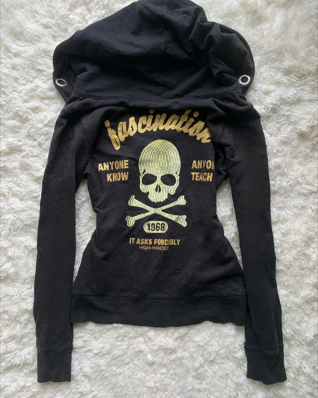 Sweat À Capuche Femme Y2K Retro Zip Harajuku Slim Sexy – Broderie Tête de Mort Gothique | Automne