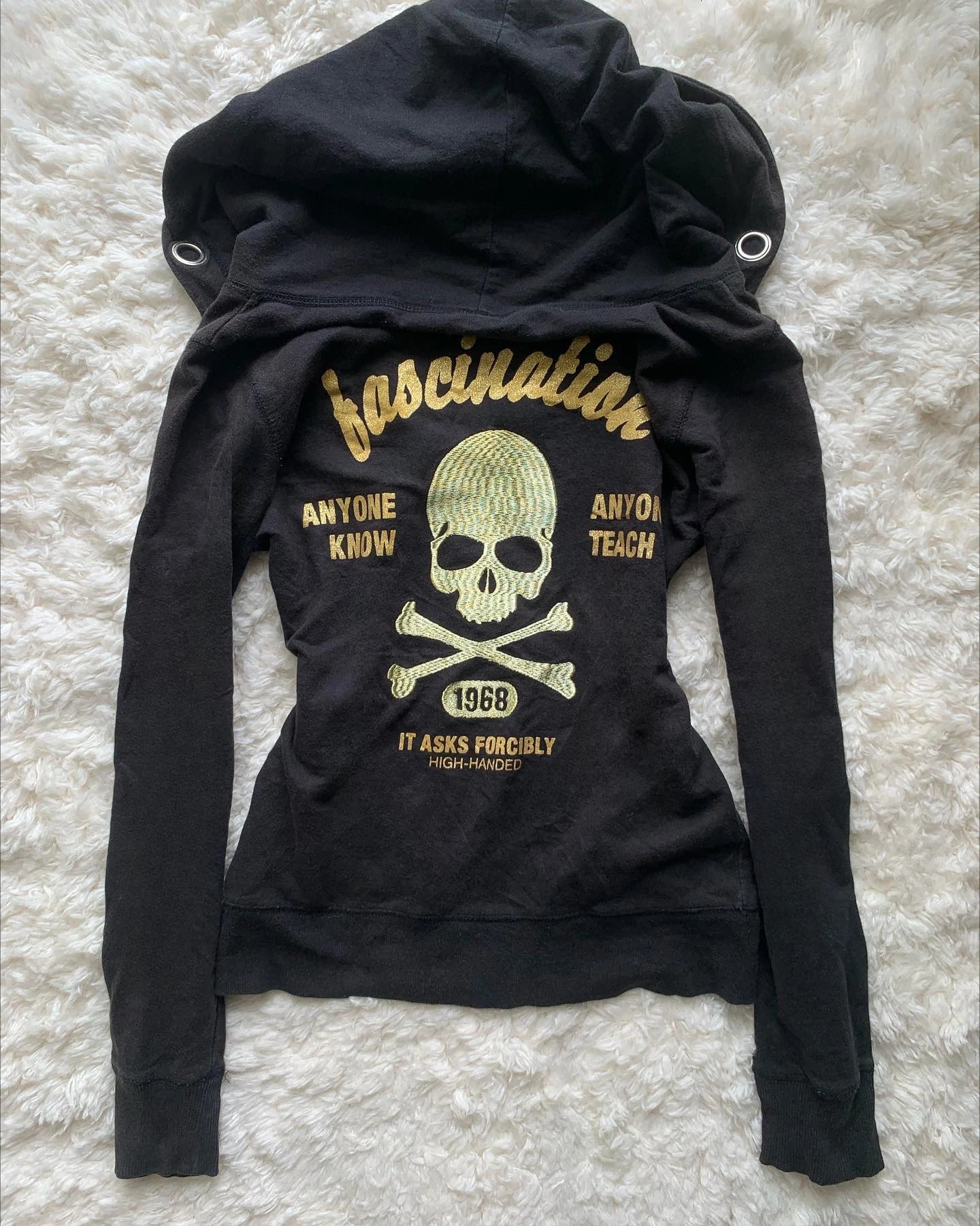 Sweat À Capuche Femme Y2K Retro Zip Harajuku Slim Sexy – Broderie Tête de Mort Gothique | Automne