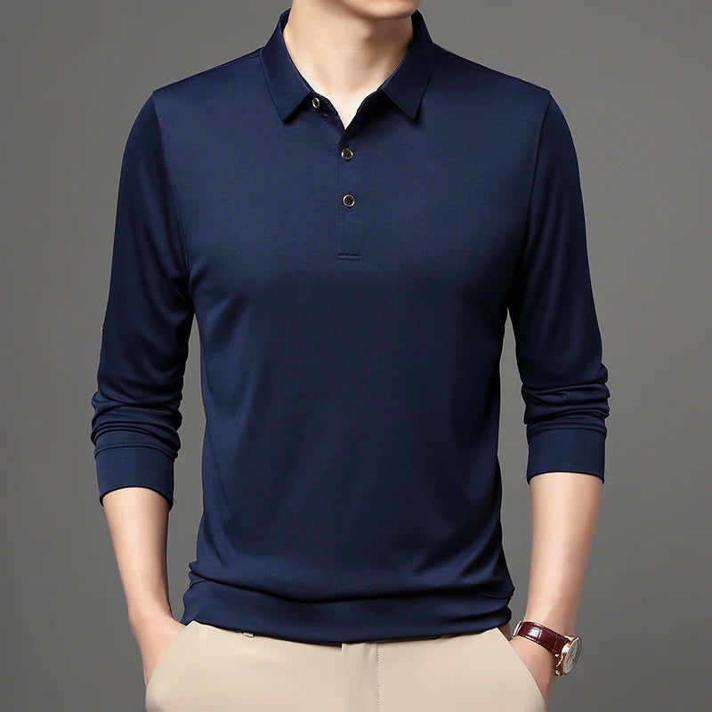 Polo Homme Manches Longues Col Polo Couleur Unie – Casual Élégant Printemps Automne | Mode Homme Premium