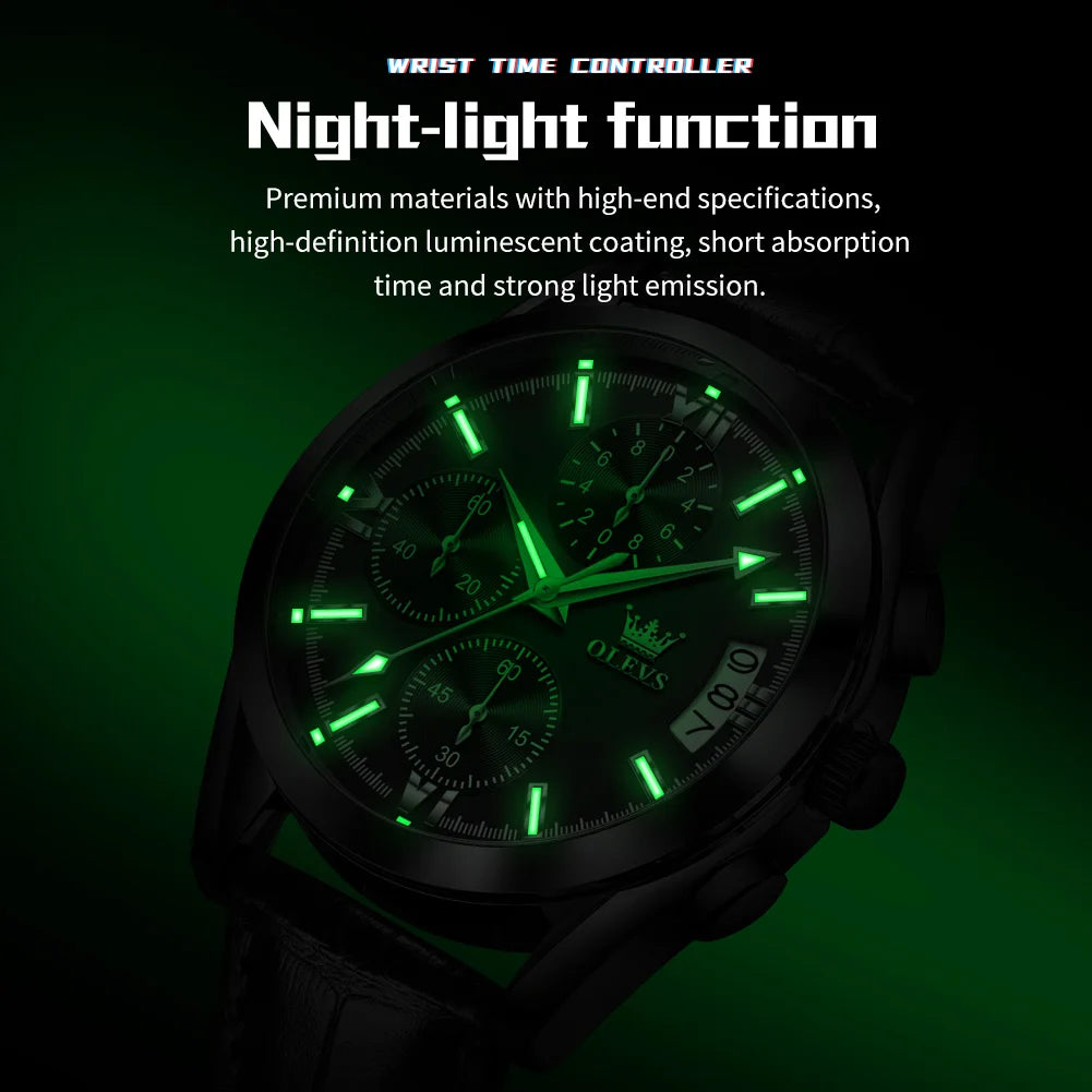 Montre Homme OLEVS 2987 Business Luxe Quartz Cuir Lumineux Date Étanche – Cadeau Sport Élégant