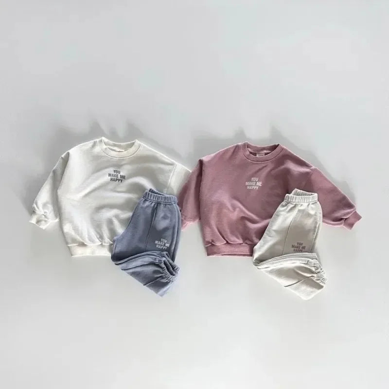 Ensemble 2 Pièces Enfant Pull Manches Longues + Pantalon – Style Coréen Casual Printemps Automne