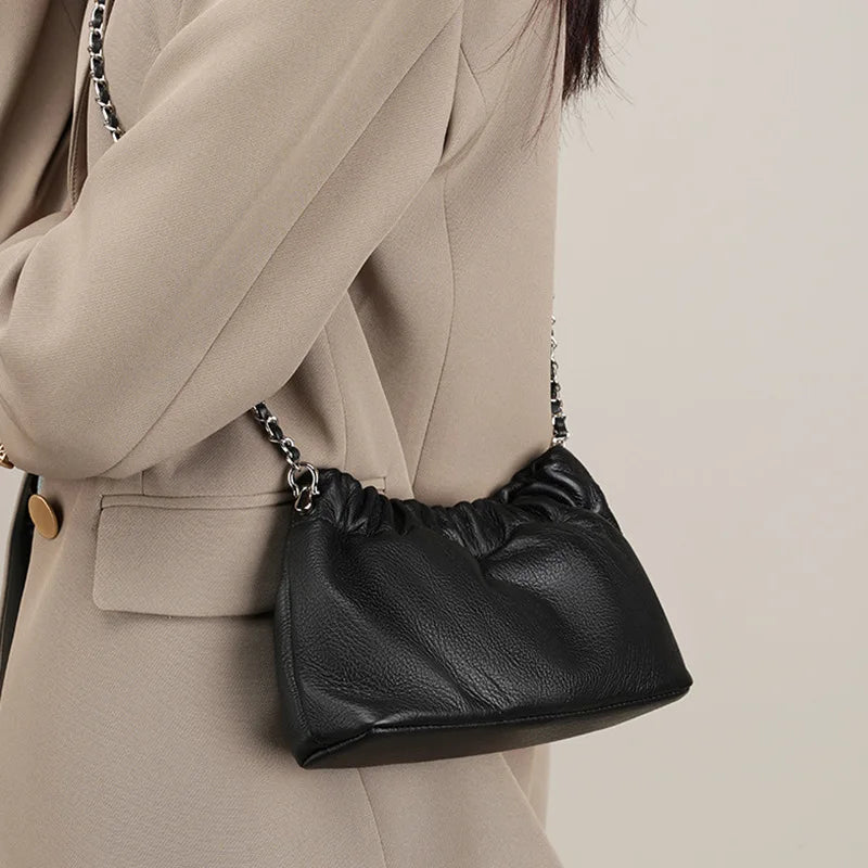 Sac Nuage Cuir Véritable Femme – Mini Sac Épaule Crossbody Chaîne Style Coréen Luxe